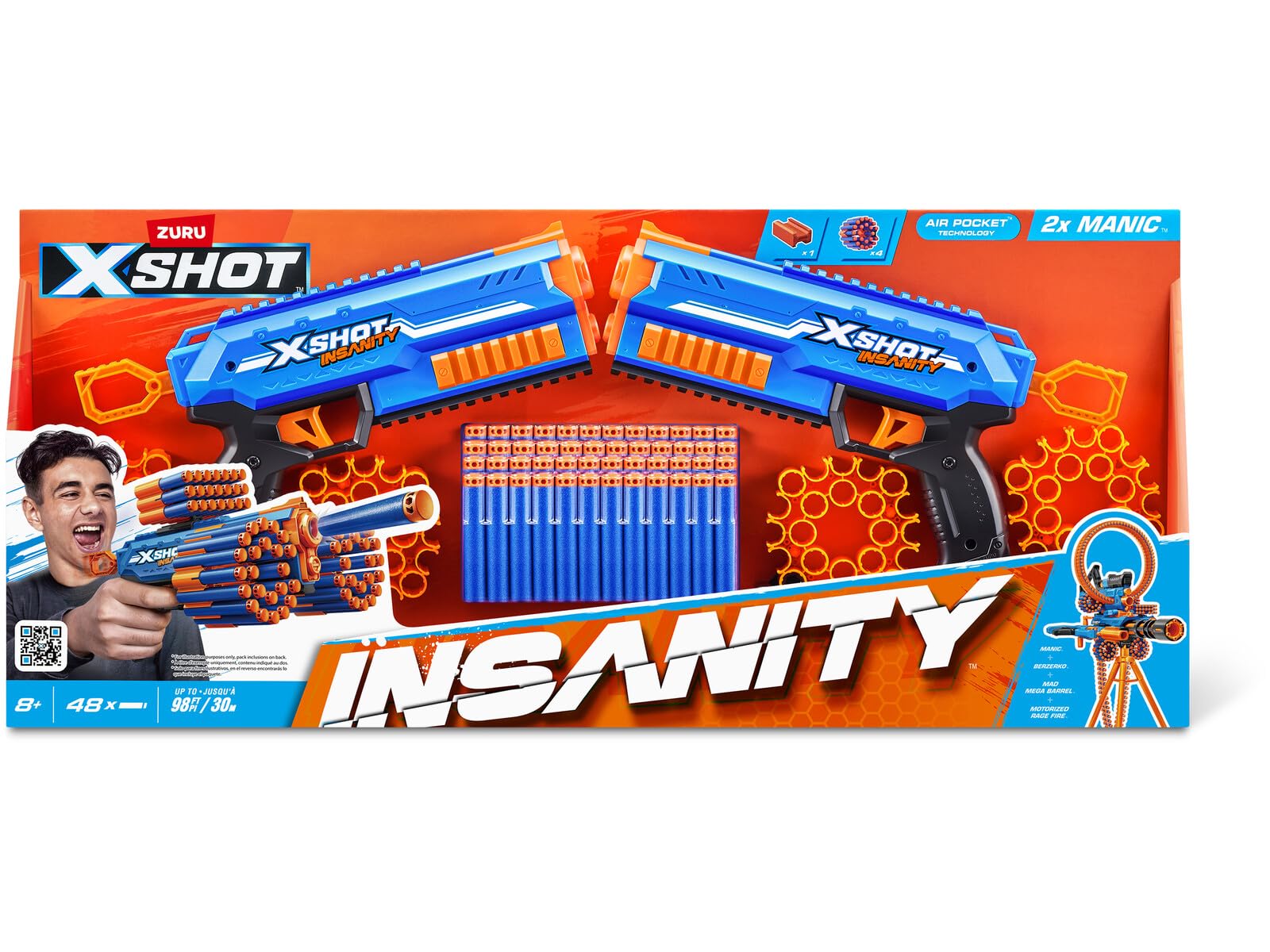 ZURU X-Shot Insanity 2 Lanceurs Manic avec 48 fléchettes