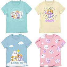 Lanky Box Confetti Clouds & Character Art Girls 4-Pack Crew Neck Short Sleeve T-Shirt Set
