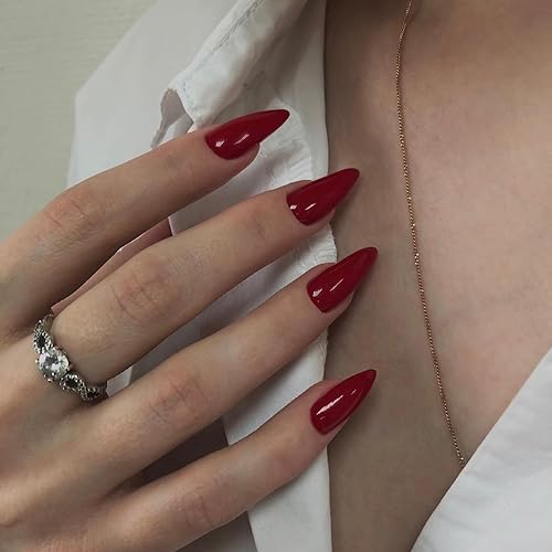 Miniatura 2 de Uñas postizas a presión color rojo vino, con forma de almendra, medianas, uñas acrílicas neutras, reutilizables, para mujeres y niñas, uñas con