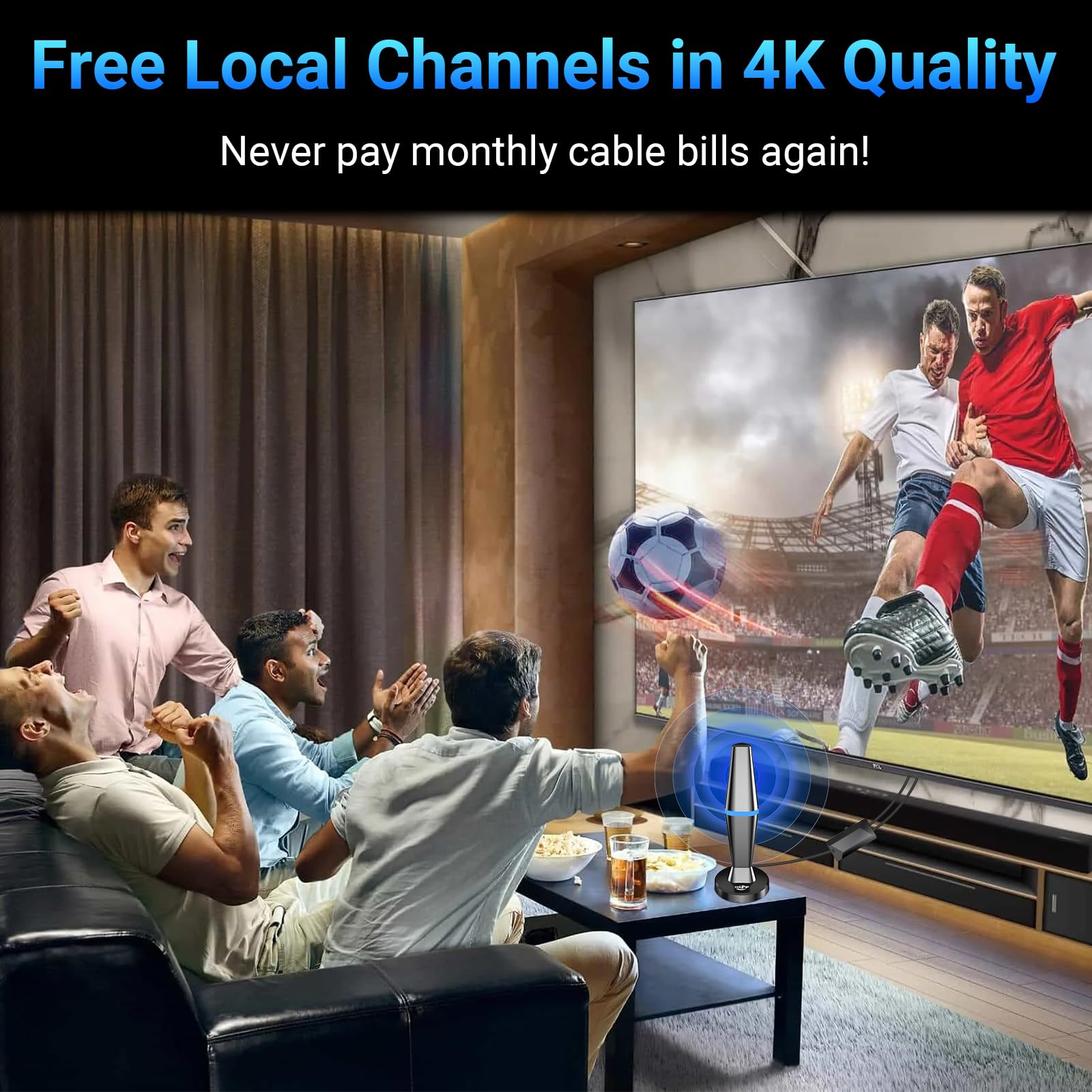 Antenna TV per interni - Antenne TNT per Smart TV con potente base magnetica e amplificatore, lunga portata fino a 80 km, compatibile con tutti i televisori