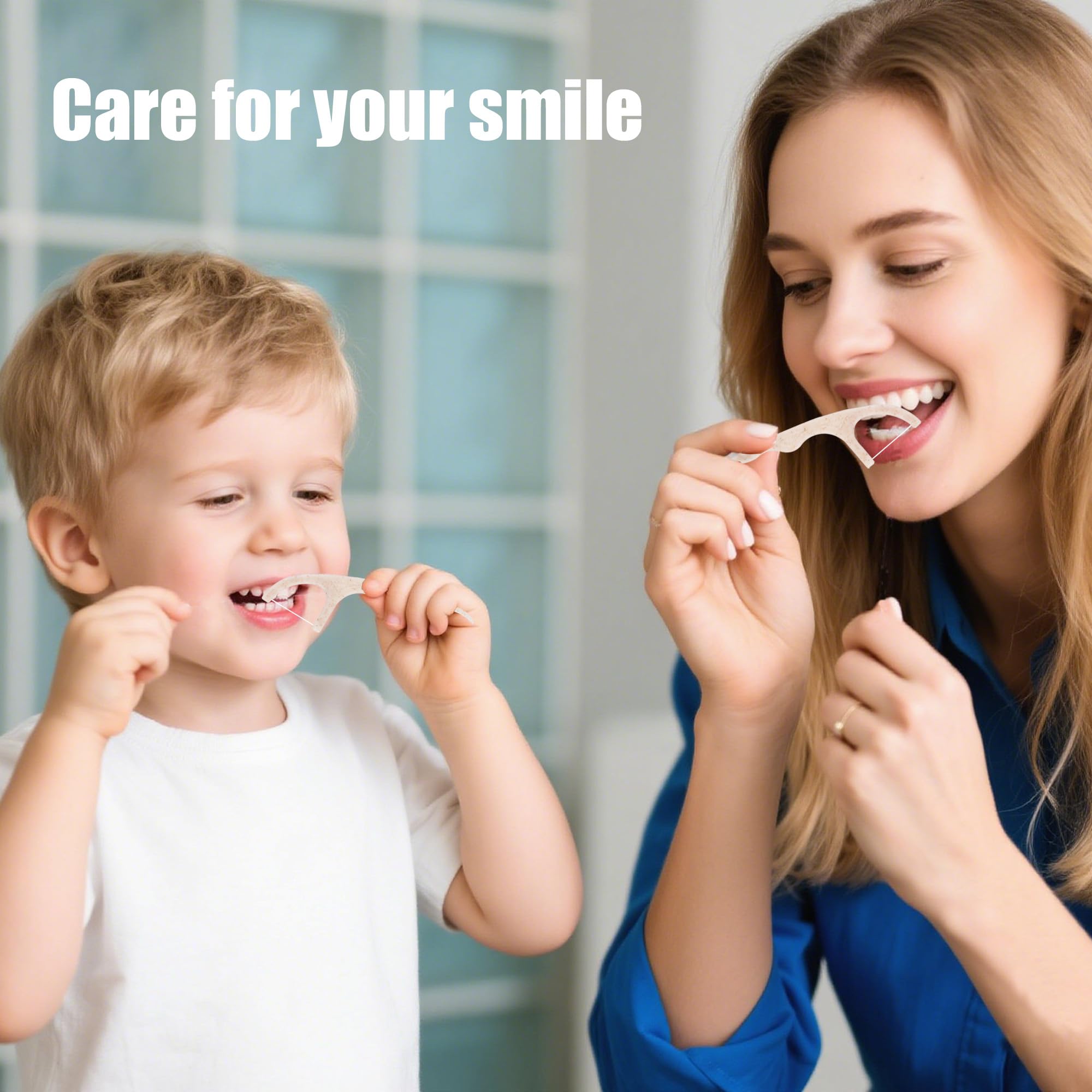 Palillos de hilo dental biodegradables, 300 unidades, mango a base de plantas veganas, respetuoso con el medio ambiente, limpieza suave para niños y adultos en las encías (300)