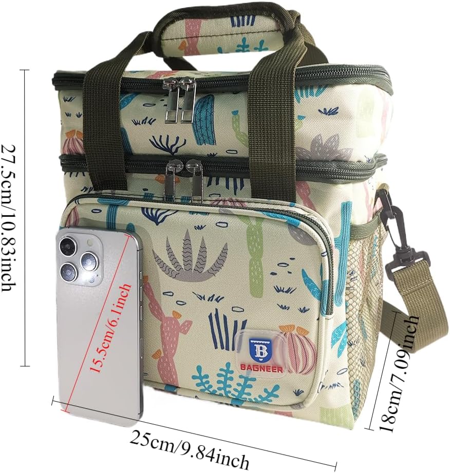 Miniatura 6 de Lonchera de doble cubierta, bolsa térmica aislada para campamento, impermeable, para picnic, trabajo, caja de almacenamiento térmica para alimentos