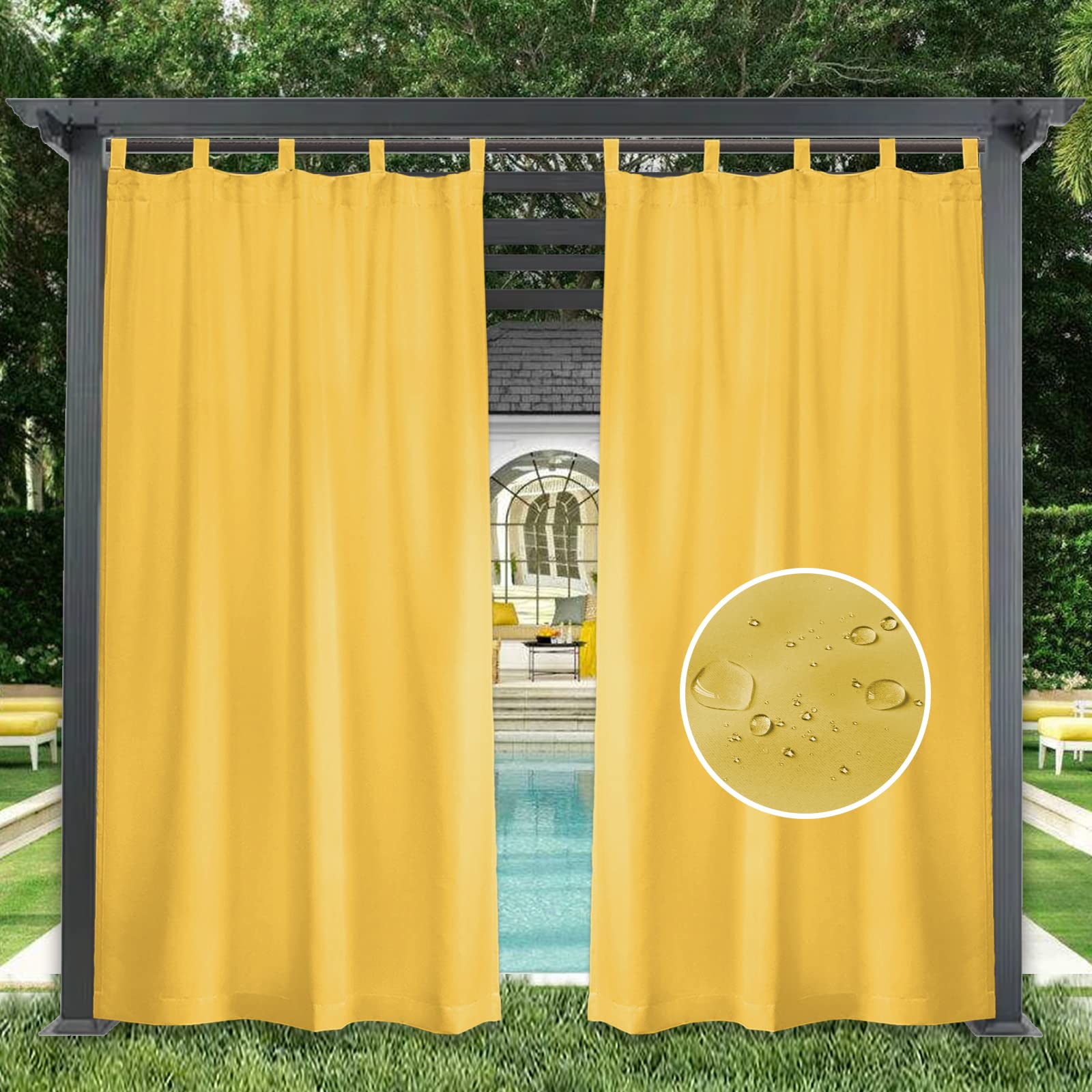 GZQIAWY 1 Panel Outdoor Curtains Waterproof Indoor Blackout Privacy Curtain for Patio Pool Hut Pavilion Gazebo Pergola,130 in x 65 in (W x L),Yellow — image 1
