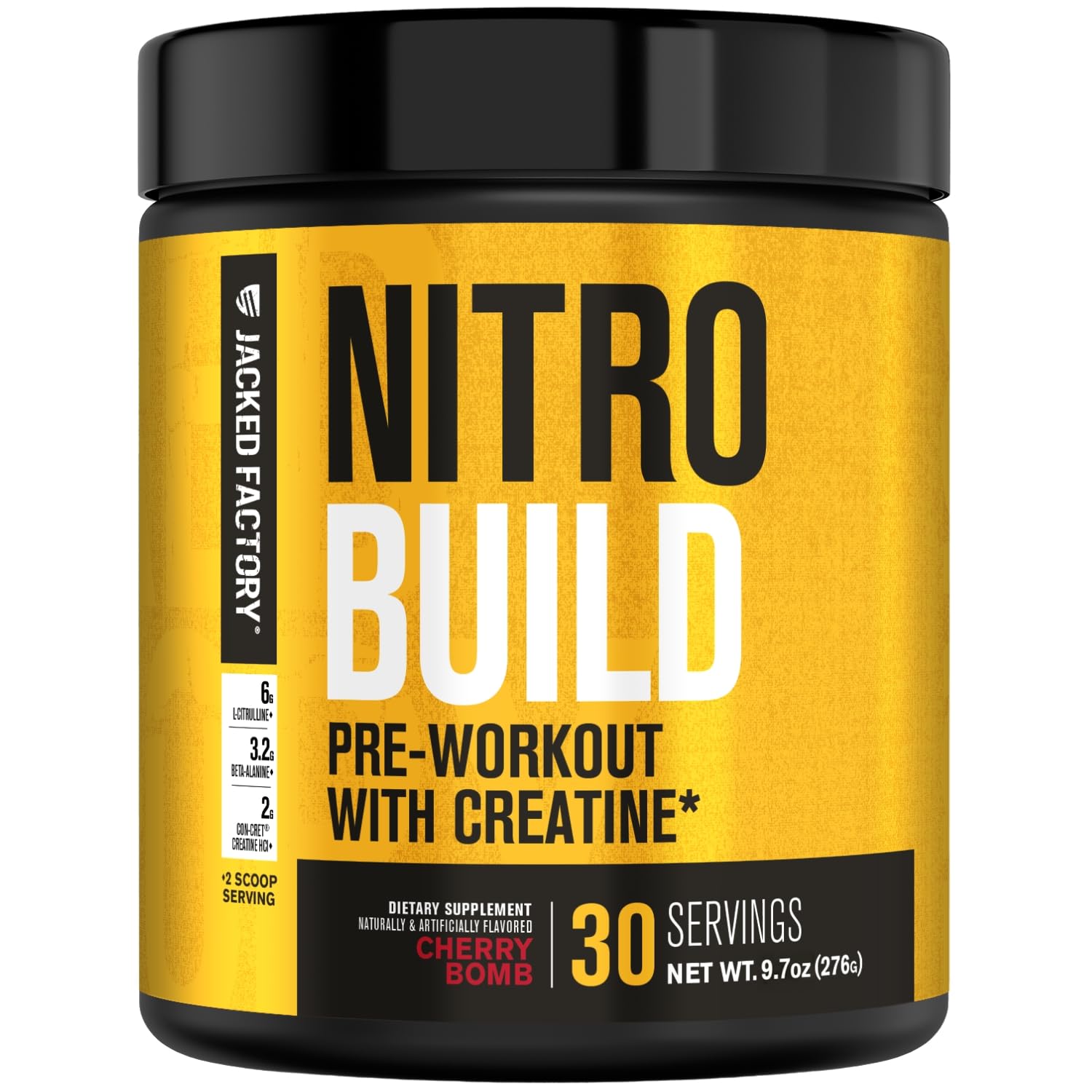 Jacked Factory Nitrosurge Build Pre-Workout - 30 Servings, Cherry Bomb Cherry 30 Servings (Pack of 1)