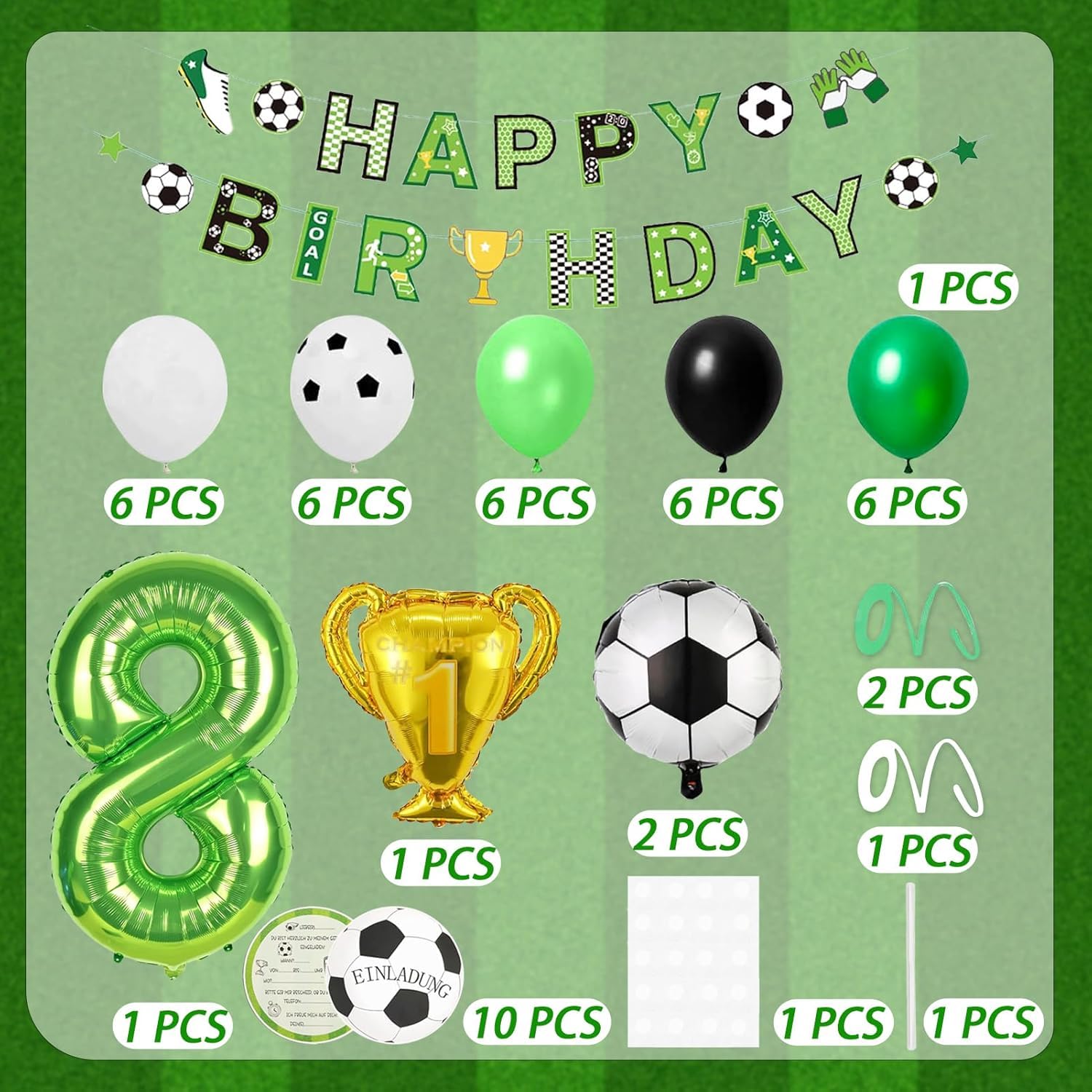 YOUYIKE Fußball Geburtstagsdeko – Set Für 8. Geburtstag Mit Ballons, Banner & Pokal-Folienballon YOUYIKE Fußball Geburtstagsdeko – Set Für 8. Geburtstag Mit Ballons, Banner & Pokal-Folienballon
