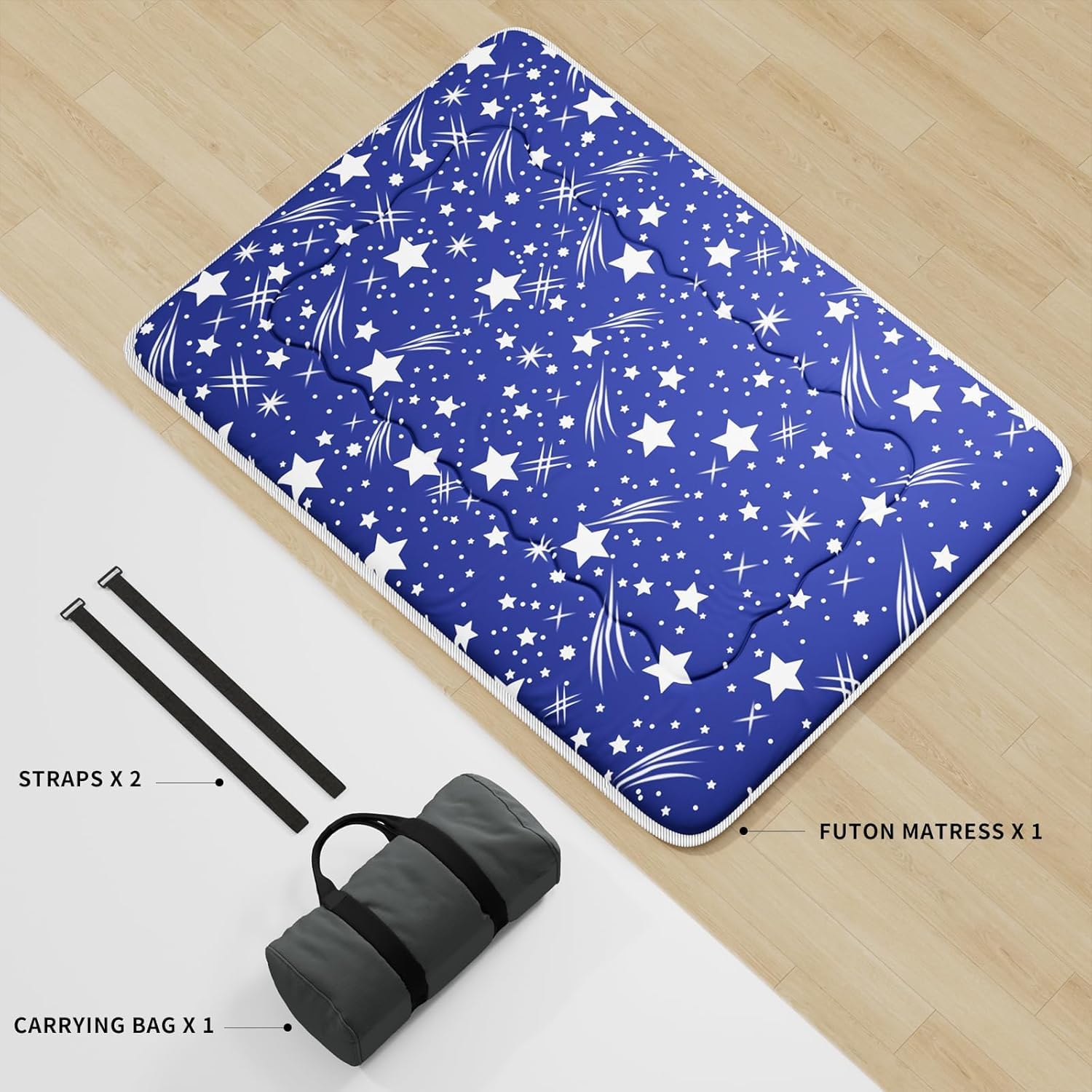 Kiseely Japanische Futon-Matratze, Faltbare Tatami-Matte, tragbare Schlafunterlage mit Tasche und Gurt, Bodenmatratze, verdickte Schlafmatratze, Camping-Matratze (Blau YU1, 120X200cm)