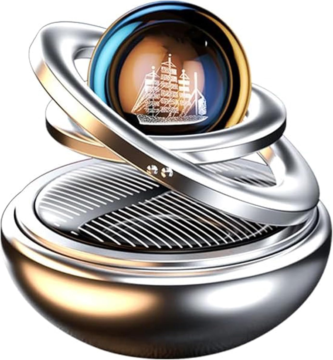Riloer Car Aromatherapy Diffuser, Car Air Fresh Device, Car Aroma Ring Ornament, Car Decoration Accessories, Rotating Car Perfume Solar Energy Car Aromatherapy, Silver