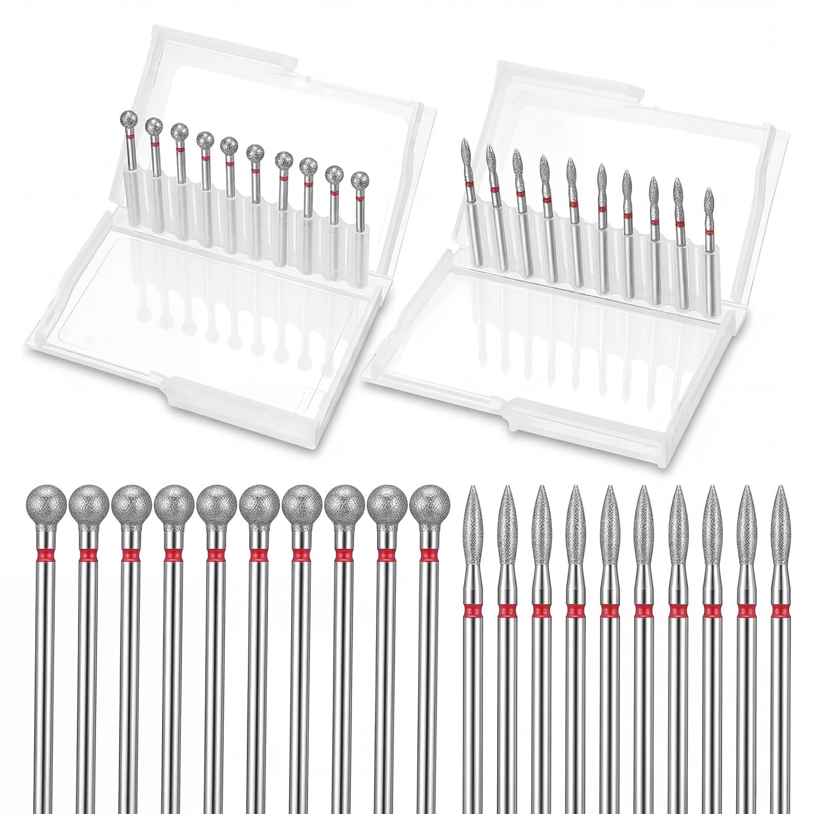 Sibba Set di 20 punte da trapano per cuticole, 2 tipi di punte di sicurezza a sfera e fiamma diamantata per unghie, strumenti per manicure e pedicure da 0,9 cm, per rimozione della pelle morta e