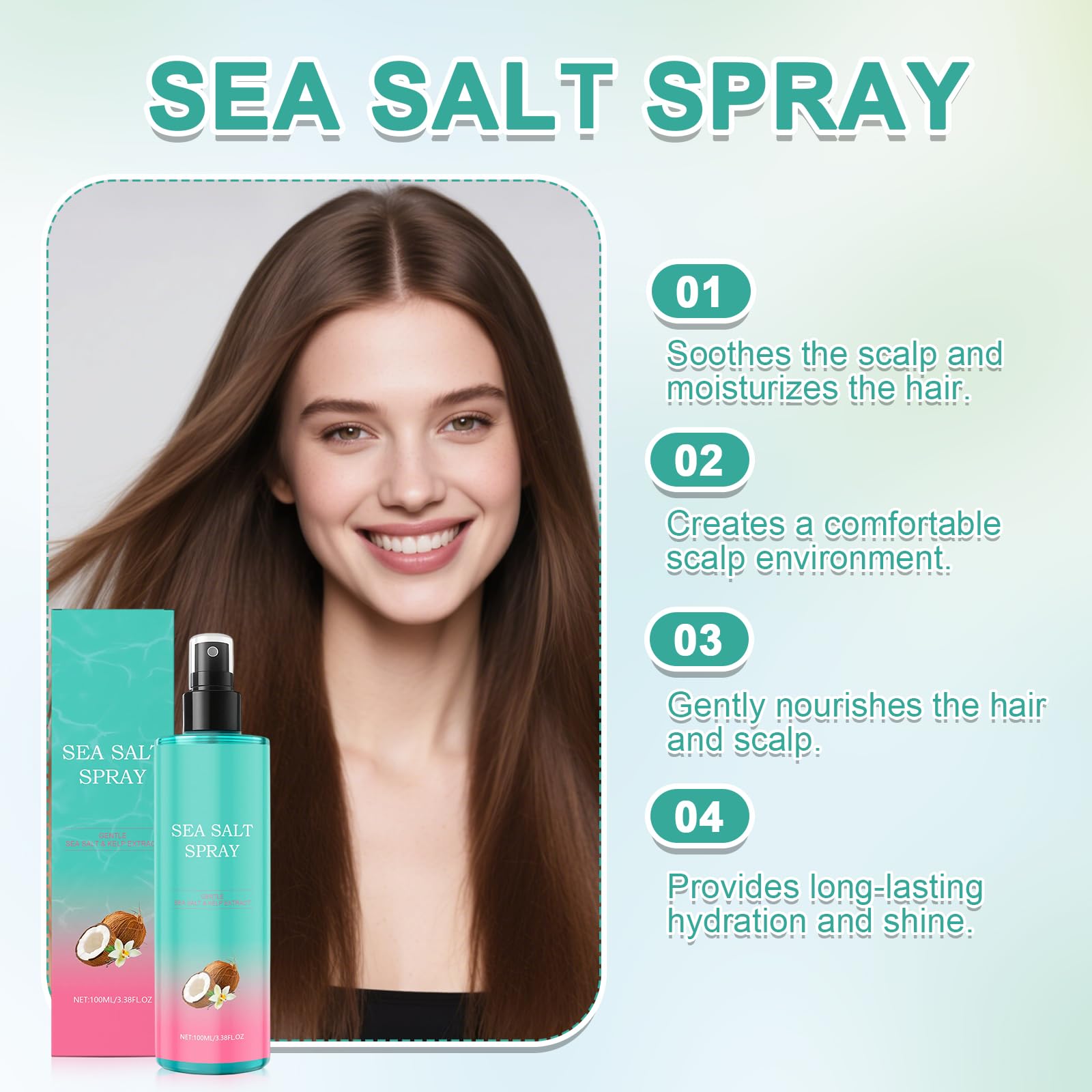 2 Pièces Sea Salt Spray, 100ml Spray Cheveux Sel de Mer avec Sel Marin Naturel pour Volume, Brillant & Tenue Flexible, Texturisant Cheveux pour Boucles et Vagues Beach, Finition Mate, Unisexe