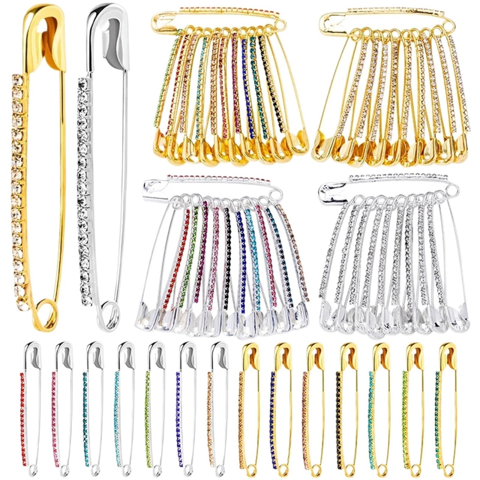 saree pins 50pcs Rhinestone Shiny Pins Safety Brooch Fixed Scarf Shawl Women Crystal For Dress Skirt Accessories(04)