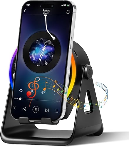 Altavoz Bluetooth inalámbrico de inducción, 4 en 1 con soporte giratorio de 360 y luz ambiental RGB, sonido envolvente de alta definición (negro)