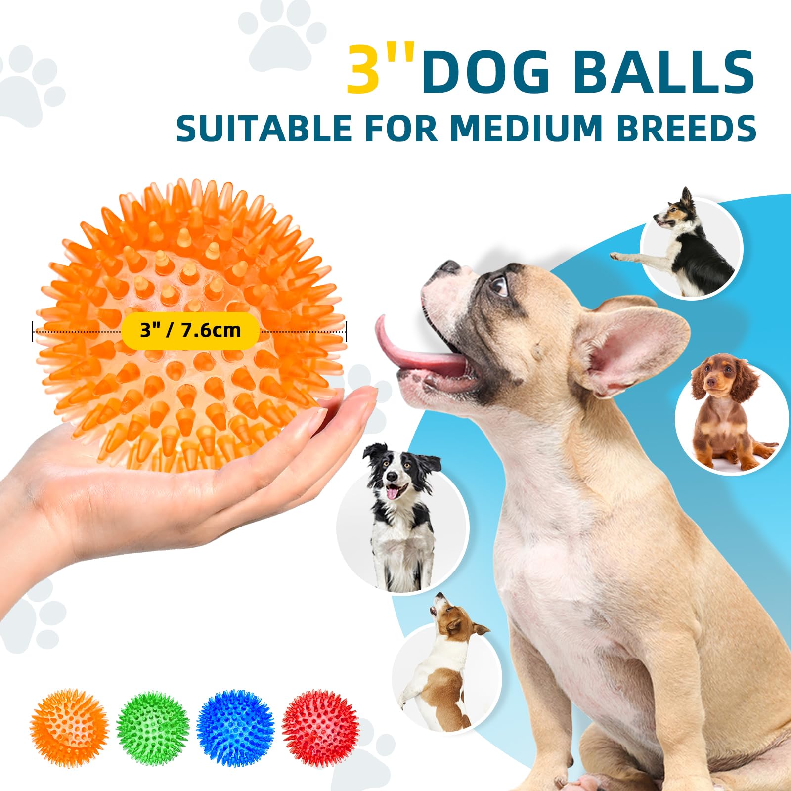 Quietschende Hundebälle Mit Stacheln – 8 Stück, 6,3 Cm, Für Kleine & Mittlere Hunde