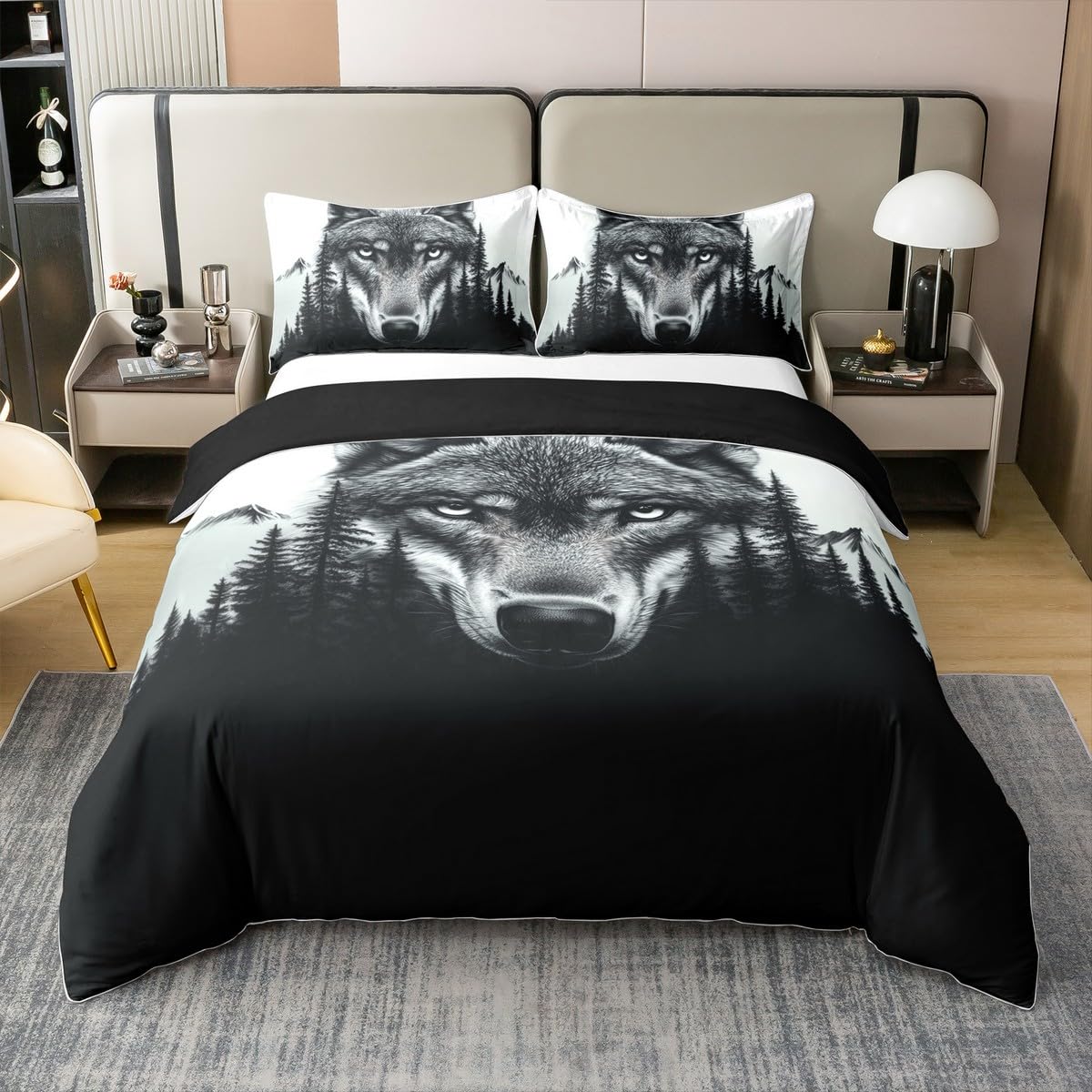 Parure de lit coton loup gris respirante Manfei contre la transpiration