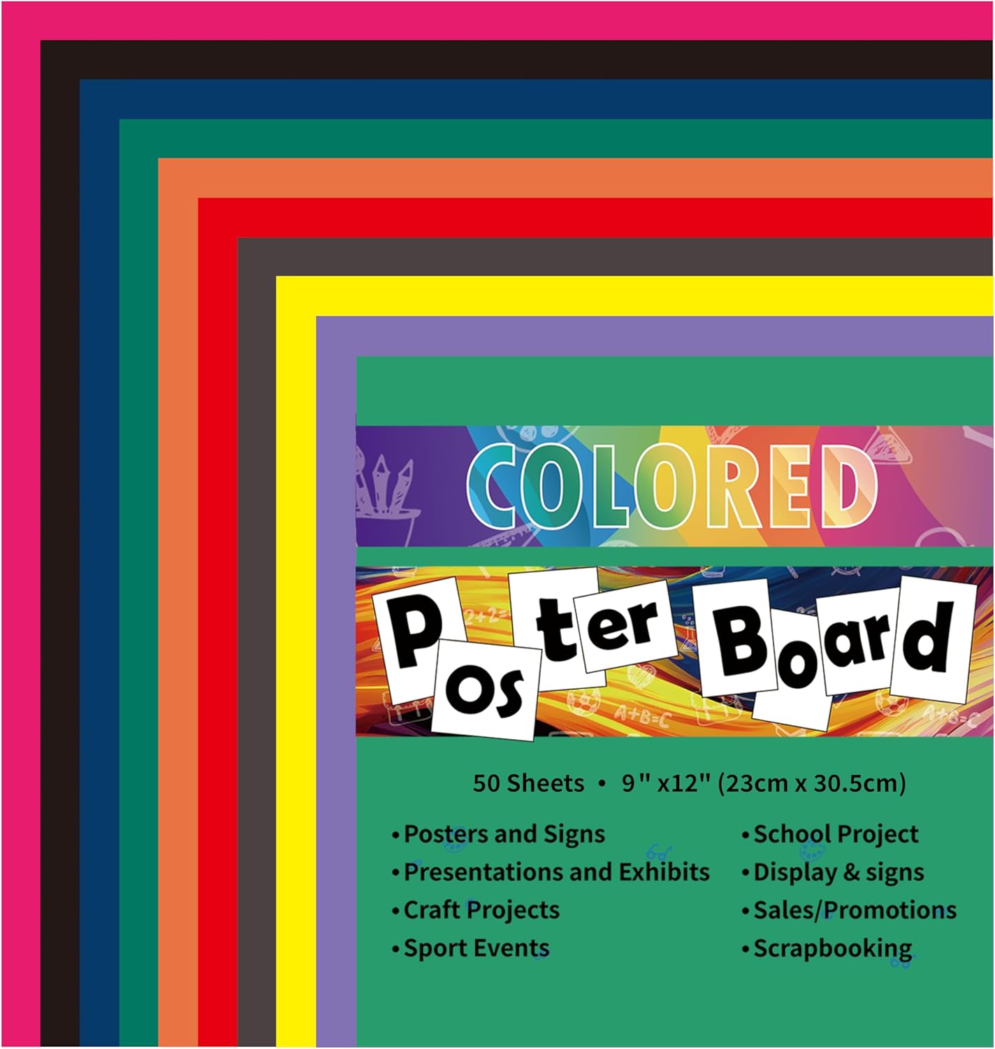 pmybupo Neon Poster Board 30 Sheets-22x28-Inch Double-Sided Color Cardstock Paper,Ideal for Signs,Crafts,Projects-10 Assorted Colors in Bulk Pack,Three of each color