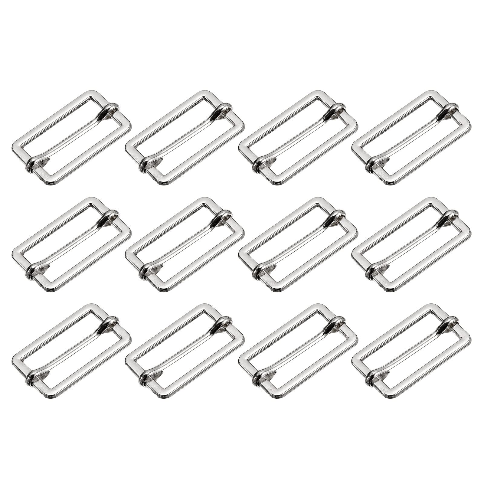 sourcing map Slides Buckles, 12pcs 50x17x2.3mm Metal Rectangle Adjuster Triglides Slide Buckle Roller Pin Buckles Slider Strap Adjuster for Belt Bags DIY Accessories, Silver Tone