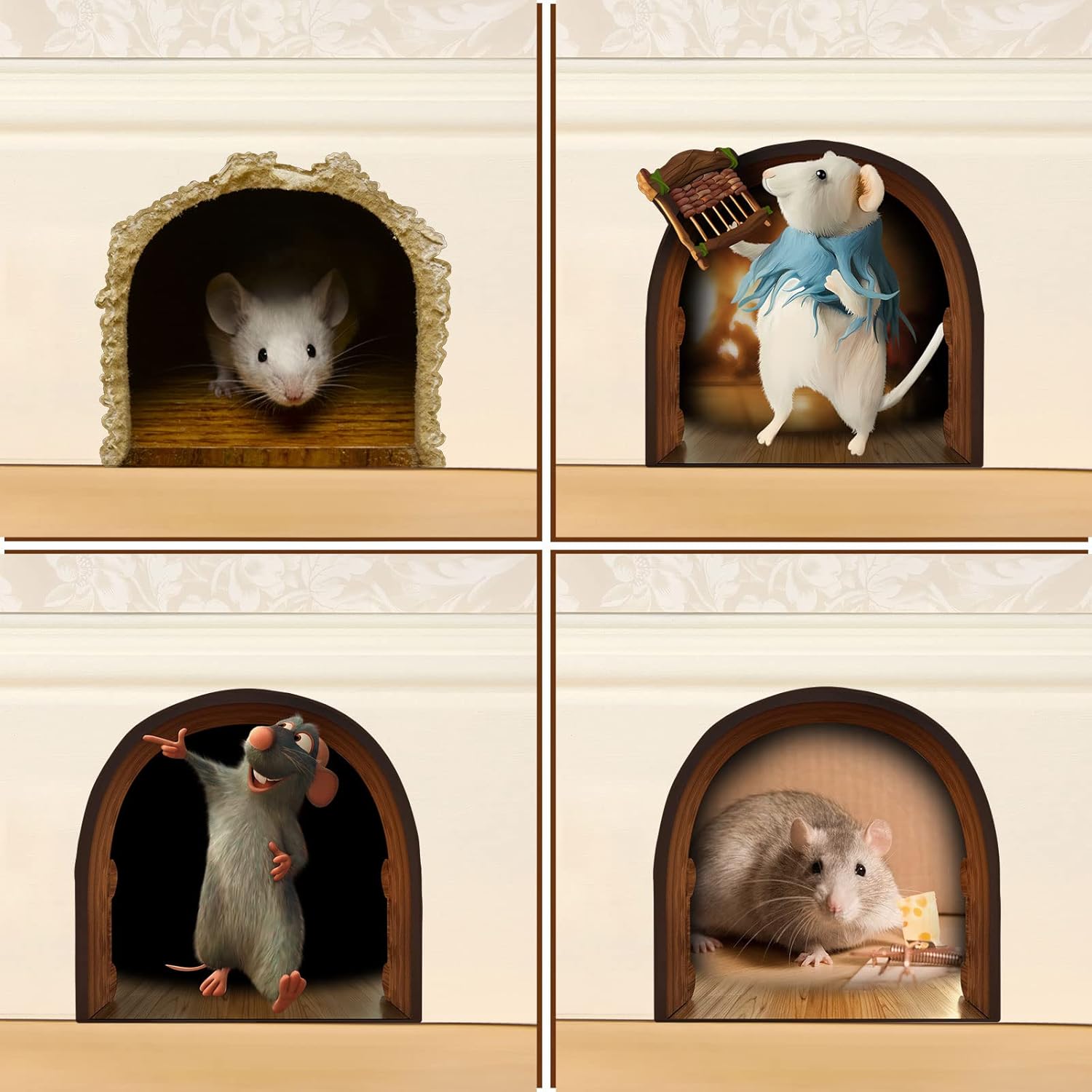 Cute 3D Mouse Hole Wall Sticker Decor Mouse Hole Wall