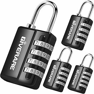 GIVERARE 4 Pack Combination Lock, 4-Digit Padlock Keyless, Resettable Luggage Locks for Backpack, Gym & School & Employee Locker, Weatherproof Travel Lock for Fence, Backyard Gate, Hasp, Case-Black