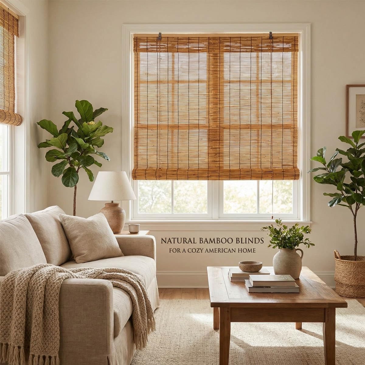 Cordless Bamboo Blinds , Waterproof Bamboo Roller Shades For Porch, Patio & Interior Windows Outdoor Blackout Roll Up Curtain Privacy Screen Custom Size Window Blinds 48" 60" 64" 66" 72" 80"(80"W x 64