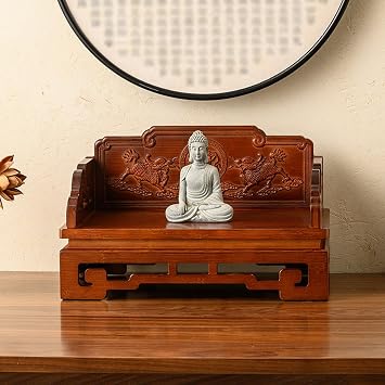 Altar Table, Traditional Bamboo Altar Cabinet with Storage, Decorative Shrine Stand for Buddha, Incense, Meditation and Spiritual Practice15.7in