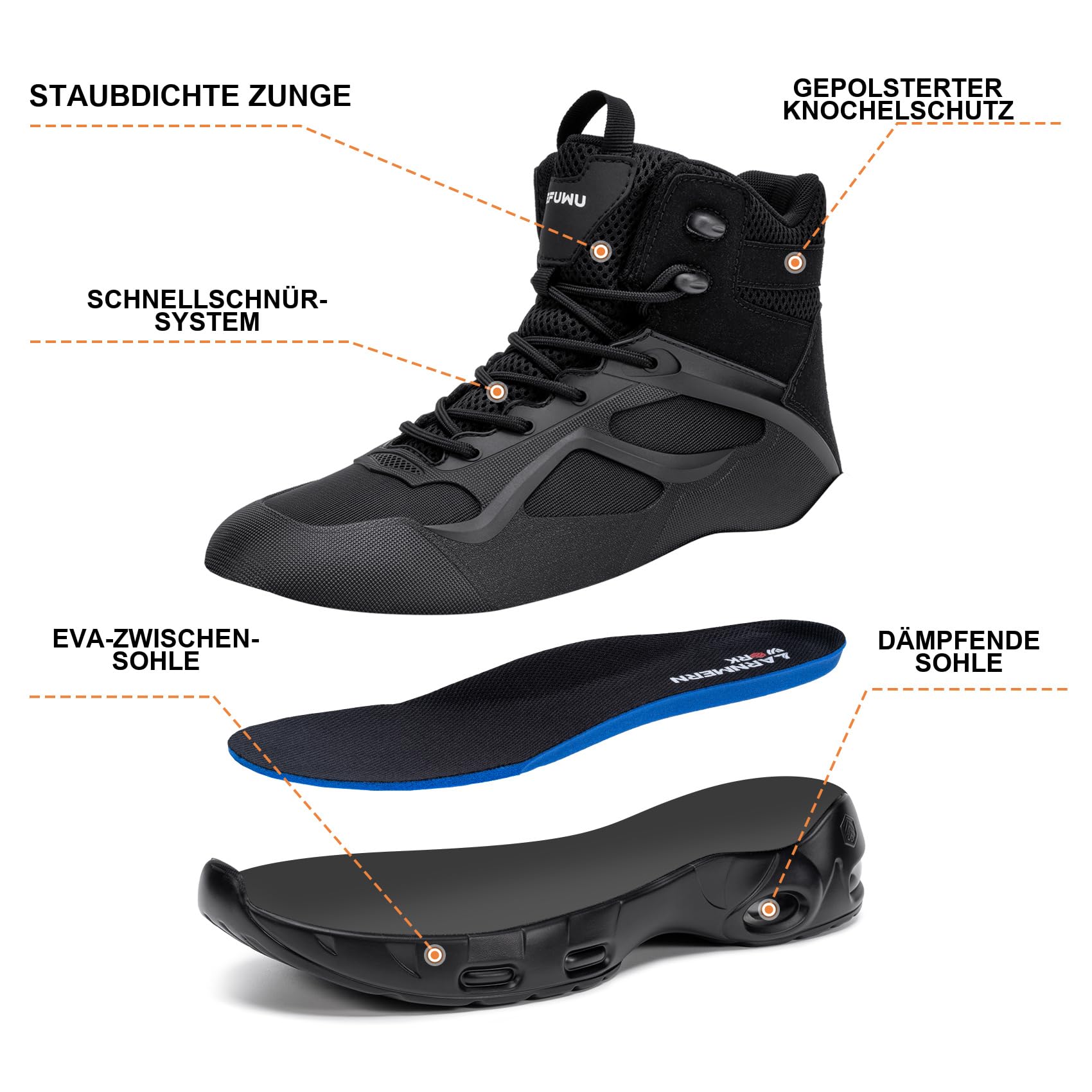 Militärische Taktikstiefel für Herren Wasserdichte rutschfeste Wander Arbeits und Kampfstiefel 6 Zoll mit Seitenreißverschluss und Dämpfung