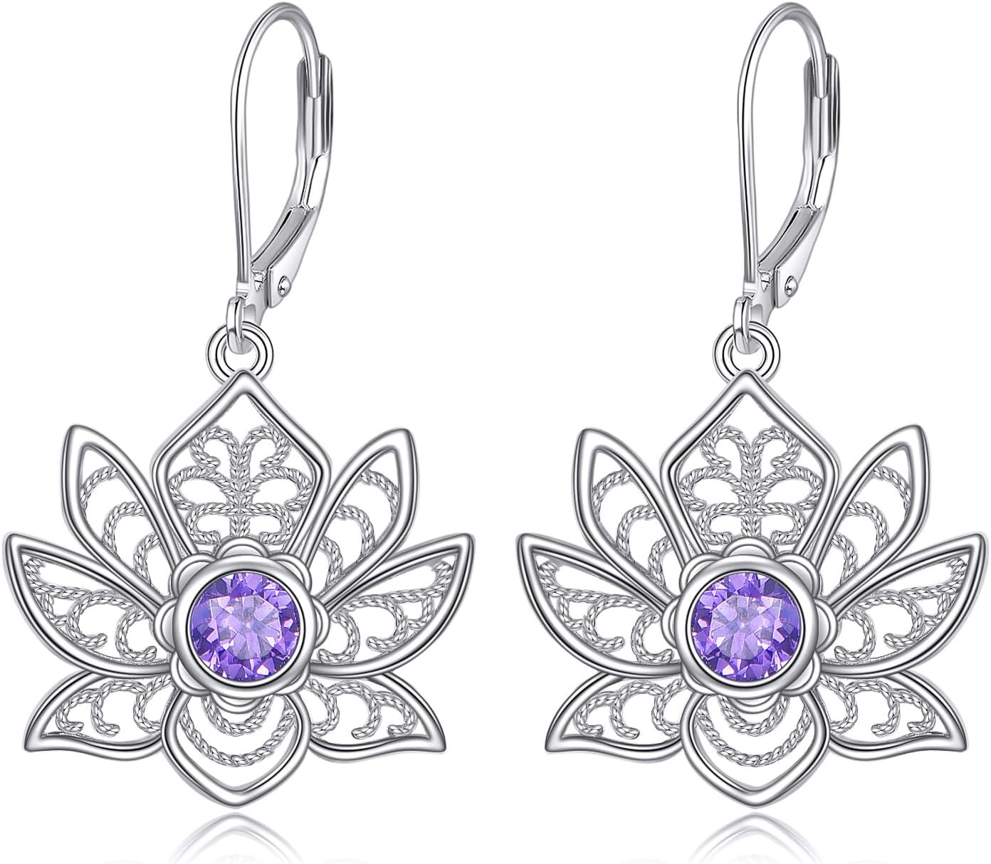 POPLYKE Lotus Drop Dangle Earrings Sterling Silver Lotus Leverback Earrings Lotus Jewelry Gifts for Women