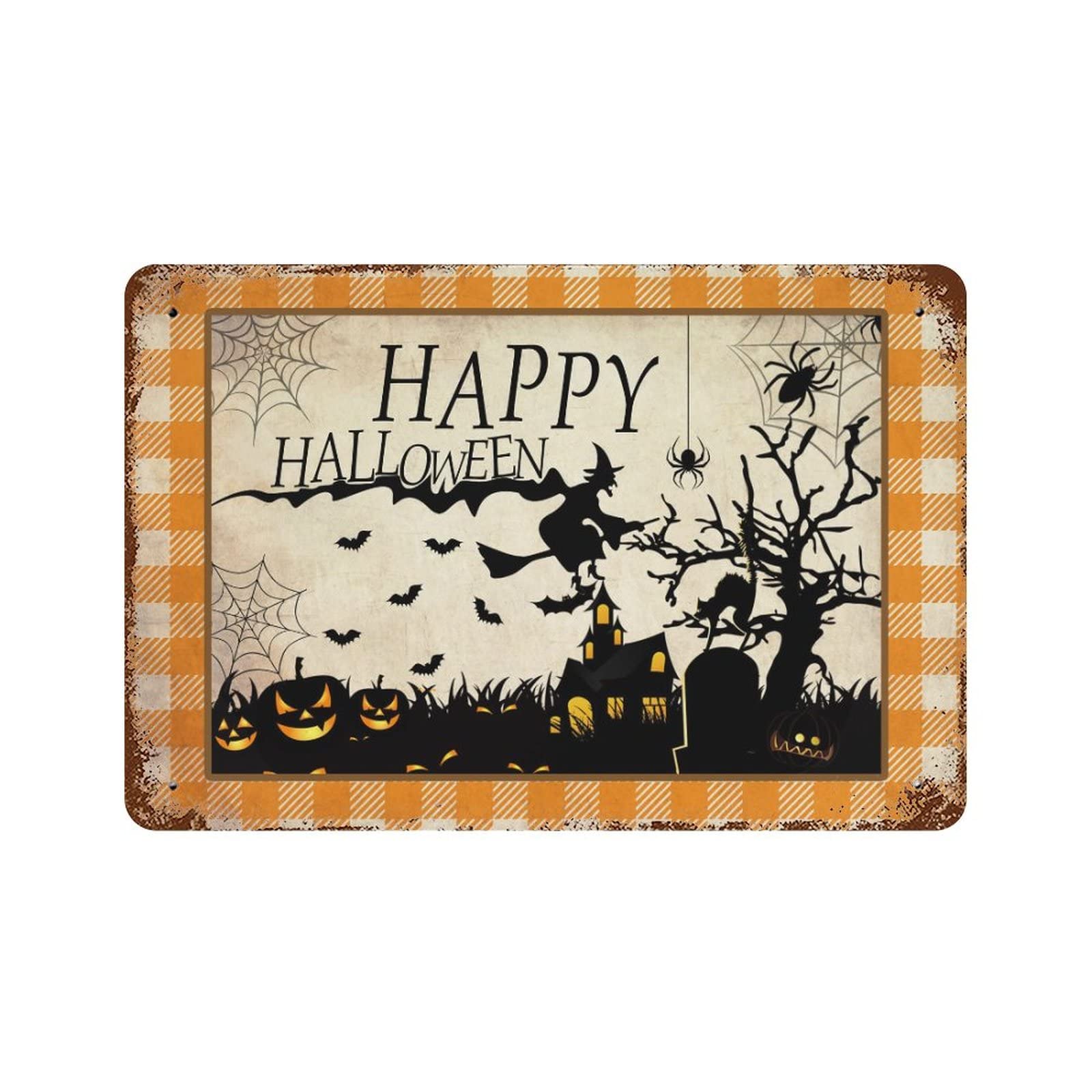 Panneau métal Happy Halloween décoratif pour pelouse et jardin automnal