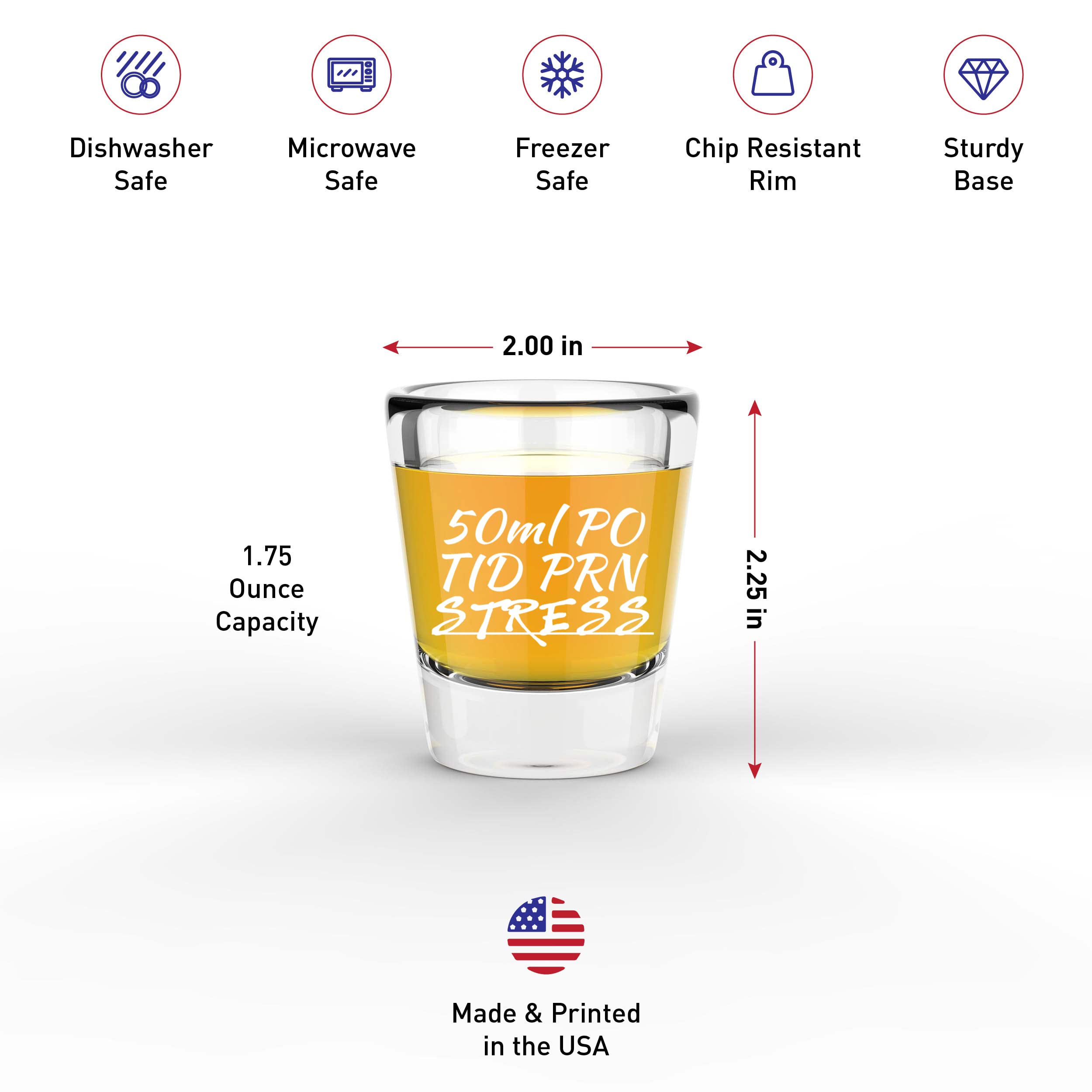 LitGifts Nurse Prescription Shot Glass, 1.75 oz, Glass, White, Funny, Reusable, Made in USA