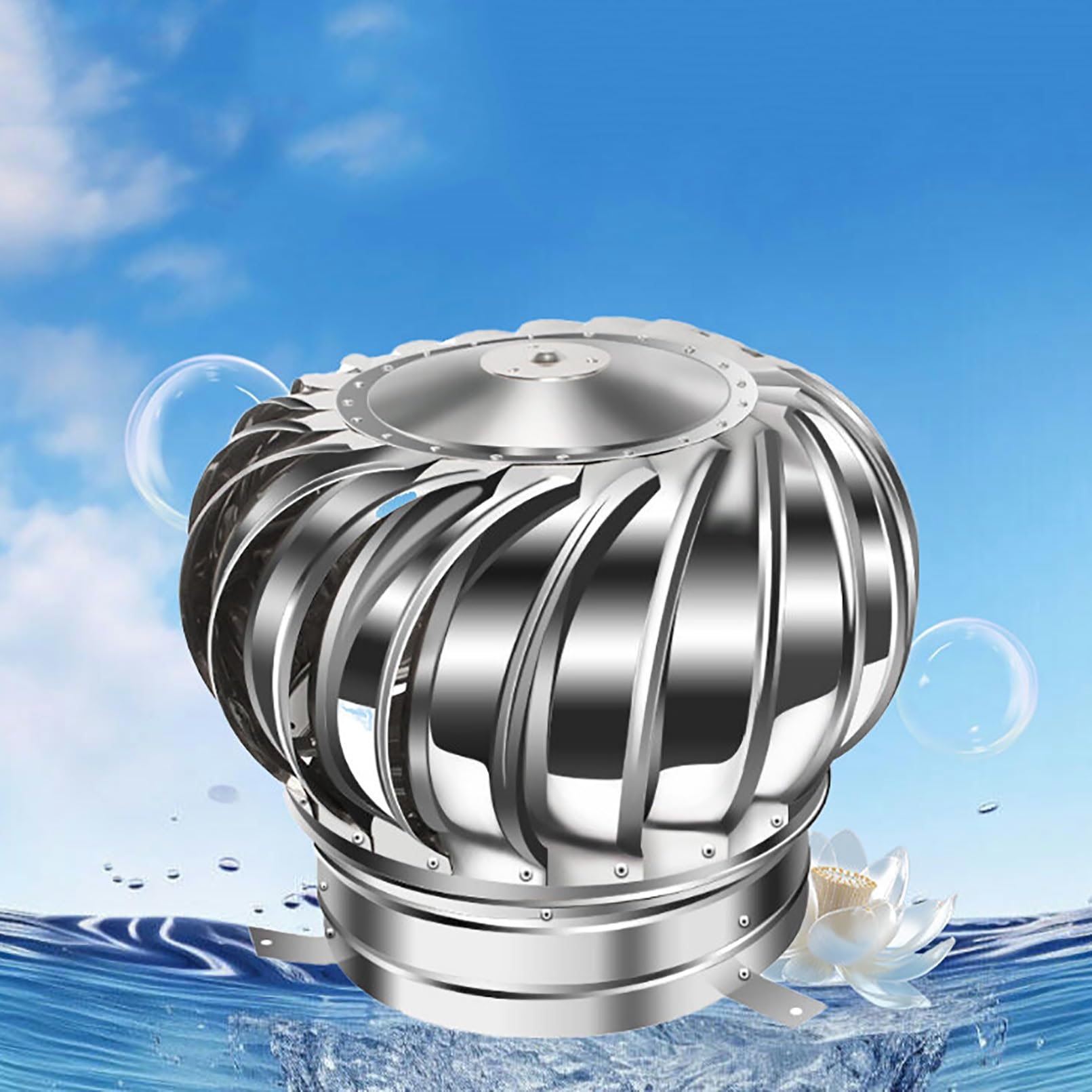 Exhaust Cap Roof Flue Vent, Turbines Ventilator, Wind Rotating Chimney Cowl, 304 Stainless Steel Attic Air Ven