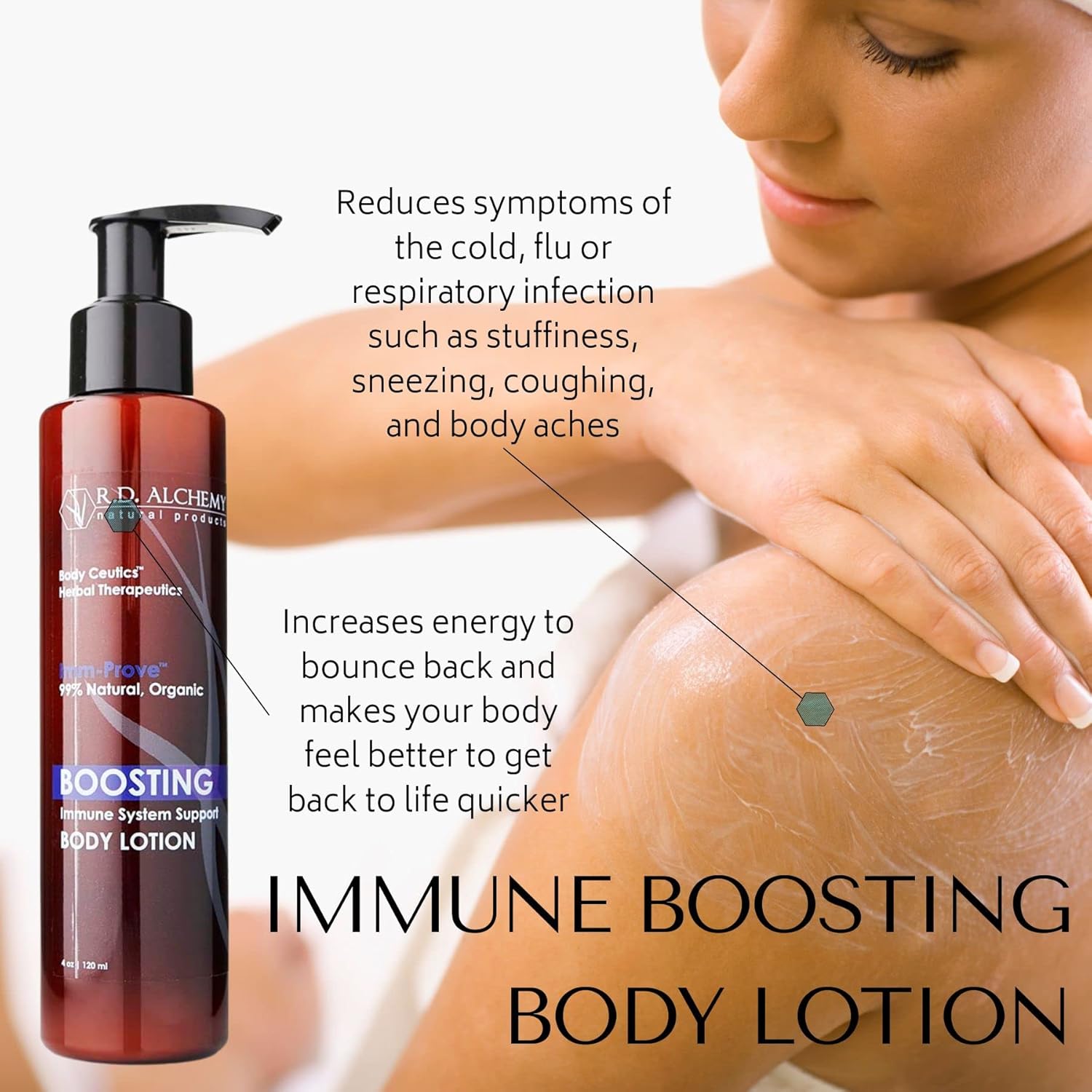 RD Alchemy - 99% Natural & Organic Immune Boosting Body Lotion - Moisturizes and Promotes Well-Being to Make you Feel Better. Immune Boosting Herbs, Eucalyptus & Peppermint