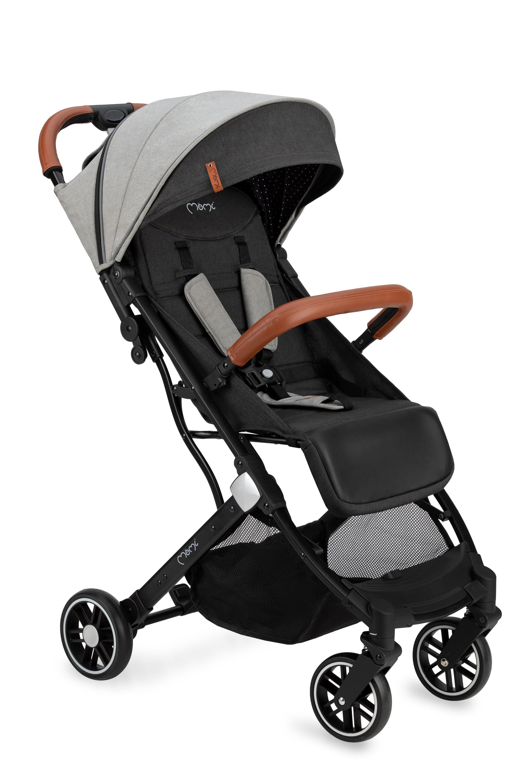 MoMi ESTELLE Passeggino Leggero per bambini da 6 mesi fino a 15 kg - pieghevole da viaggio, cinture a 5 punti, schienale reclinabile, cappottina estensibile, ruote EVA, posizione verticale da chiuso