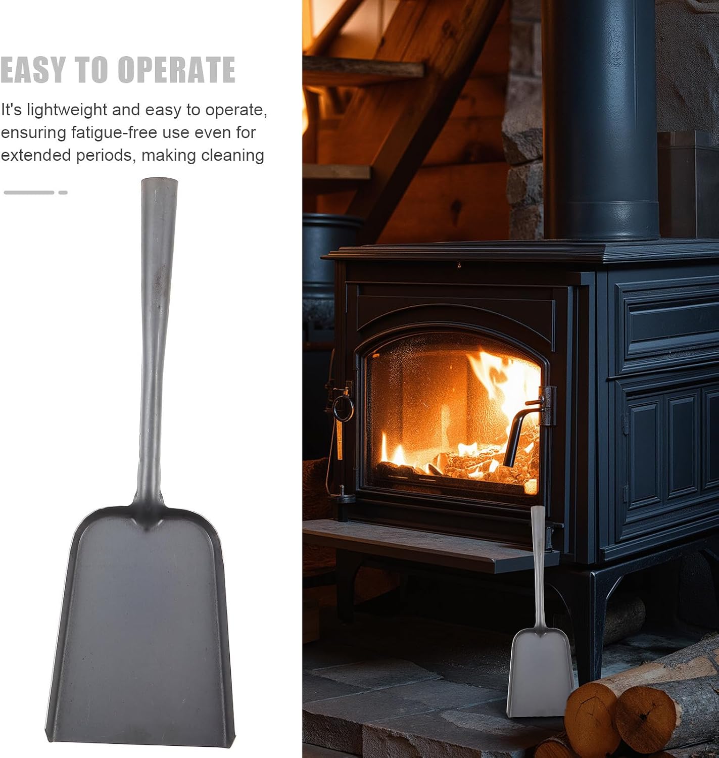 Steel Fireplace Ash Shovel for Stove and Fire Pit Cleanup