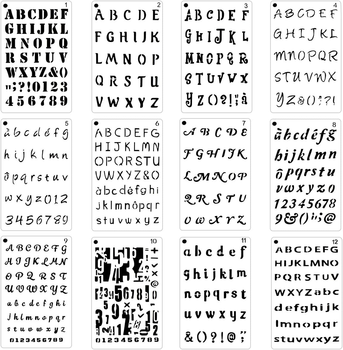 12 PCS Letter and Number Stencils Alphabet Stencil for Notebook Diary Scrapbook DIY Drawing Painting Stencils 5×8 inch