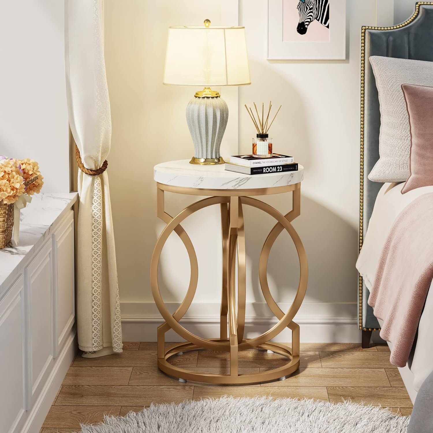 tribesigns round end table front view with lamp