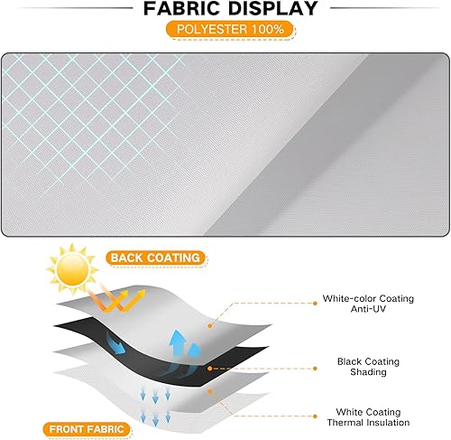 Miniatura 6 de Persianas 100% opacas para ventanas, sin cordón, con aislamiento térmico, tela de protección UV. Persianas enrollables opacas totales para oficina y