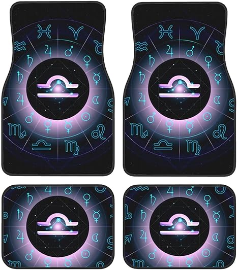 Funny Zodiac Signs Four-Piece Car Front and Rear Mats, Washable Crystal Velvet Universal Car Mats Suitable for Cars, SUV, Trucks, Sedans