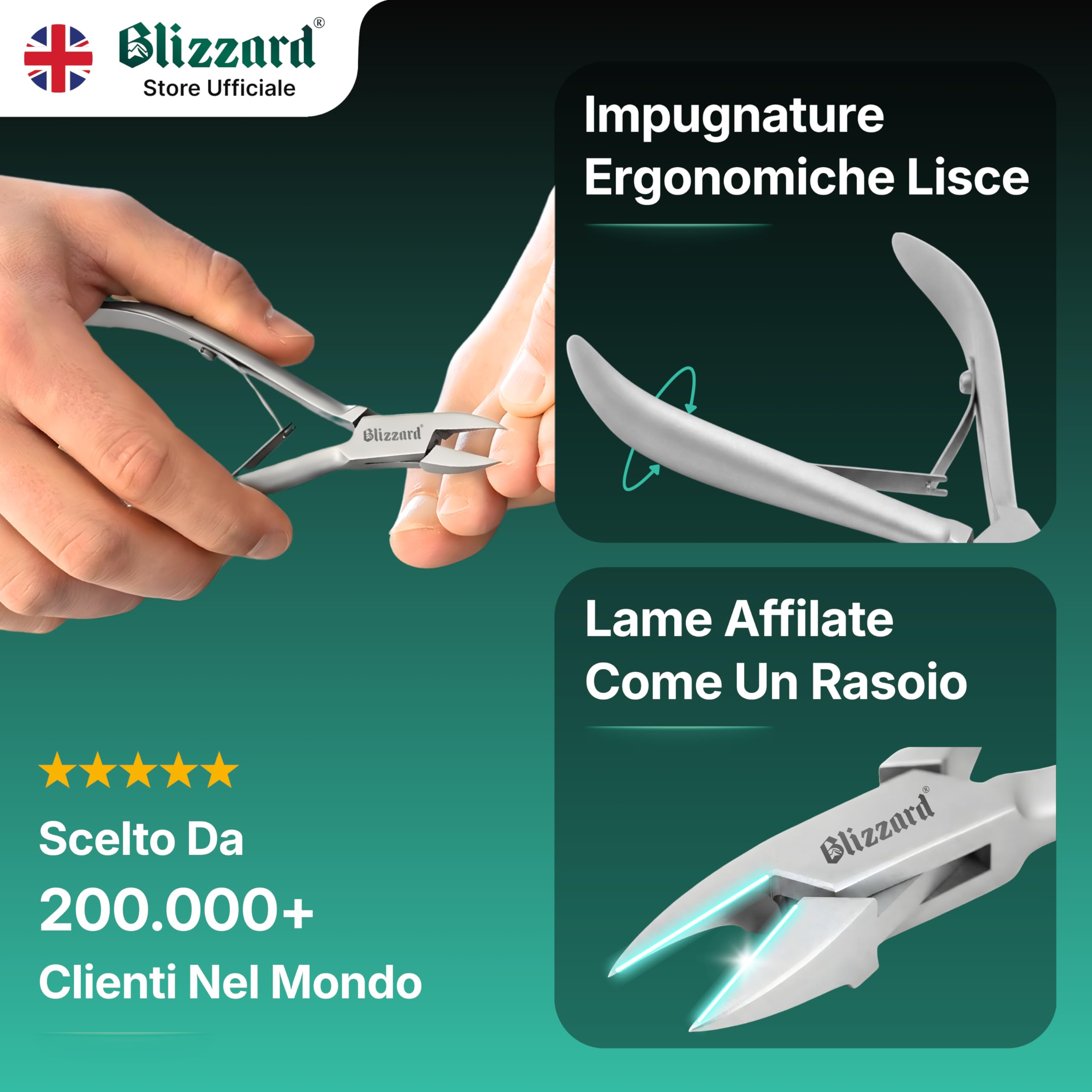 Blizzard Tronchese Unghie Piedi Professionale per Unghie Incarnite e Spesse - Tagliaunghie Podologia in Acciaio Inox - Per Anziani e Uomo - Set Pedicure con Lima - 13cm Taglio Retto
