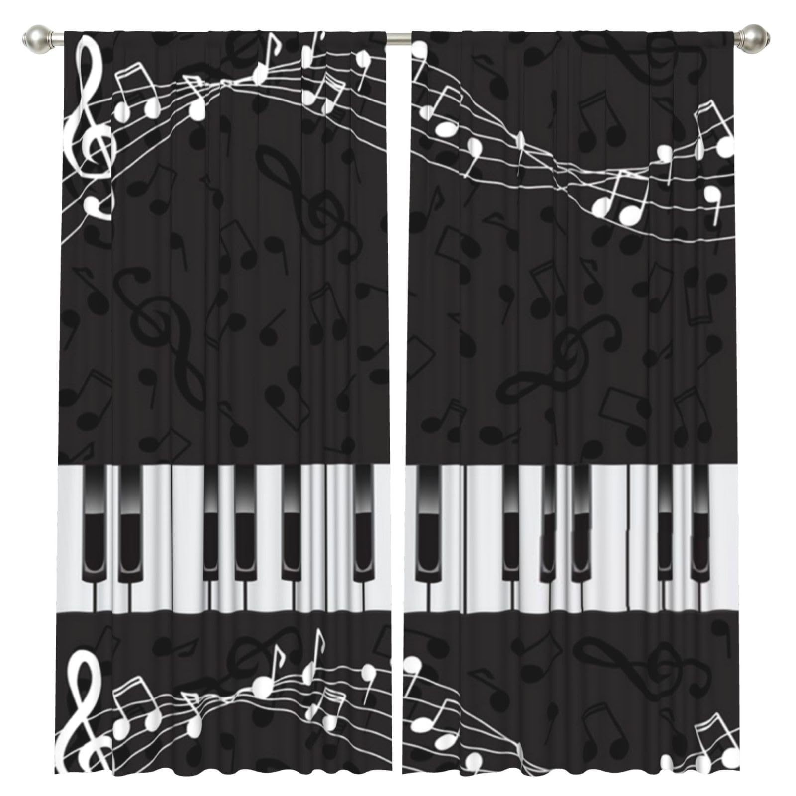 InOmak Piano Black Musical Notes, 2 Panels Window Curtains 52 x 84 Inch Blackout Curtains for Living Room Bedroom