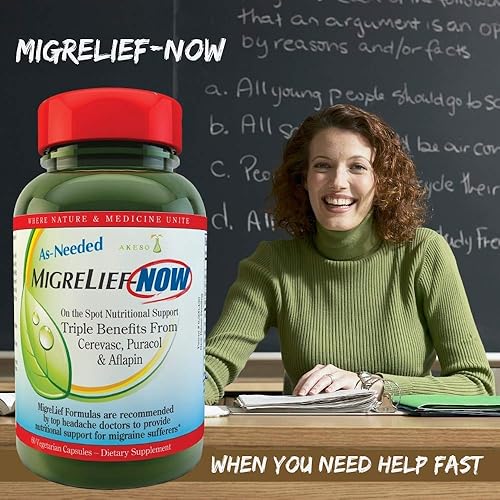 Miniatura 3 de MigreLief-Now - Apoyo nutricional para quienes sufren de migraña y dolor de cabeza, con fórmula de acción rápida. Tómala según sea necesario.