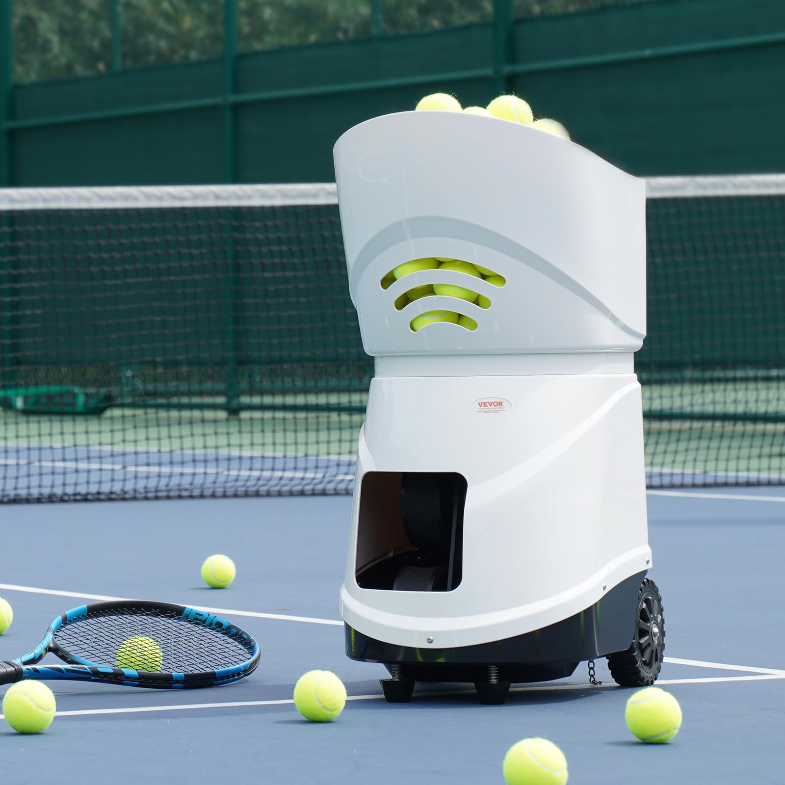 VEVOR Lancia Palline Tennis Automatico Portatile, Macchina per Palline da Tennis, Lanciatore 150 Palline, Trapano Multimodale 5 Motori, Oltre 2 Ore Gioco, Batteria Ricaricabile, Controllo Remoto App