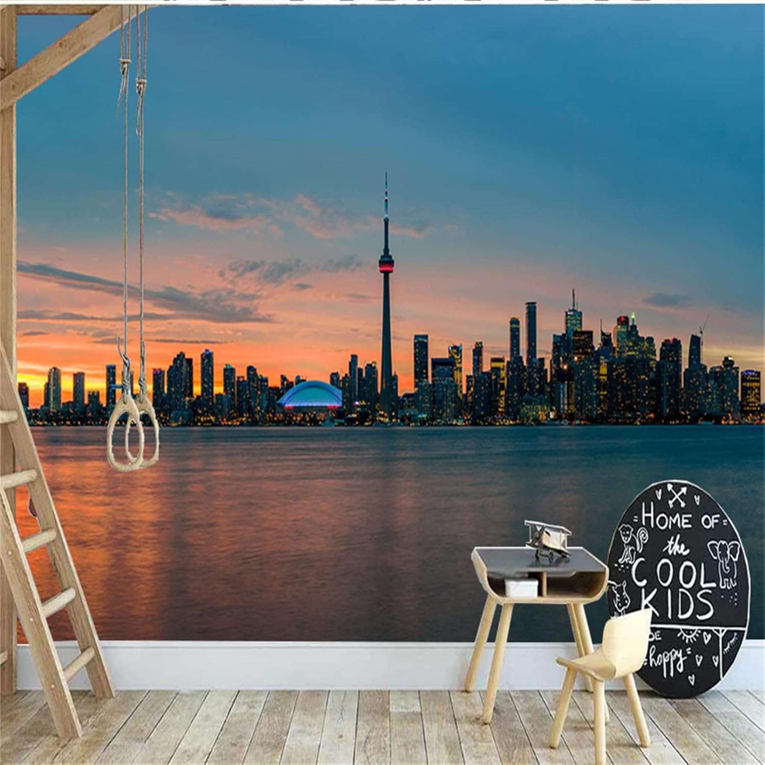 City Sea Wall Stickers, Sky Dusk Mural, 3D Waterproof and Moisture Peel and Stick Self-Adhesive Family Wall Decor Decals for Dormitory Office Home Decor 118''Wx83''L-PVC