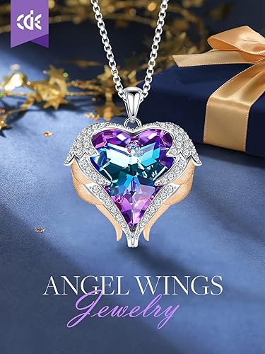 Miniatura 3 de CDE Regalos de Navidad para mujer, collar con alas de ángel para mujer con piedra natal, colgante de corazón en tono plateadodorado, joyería ideal