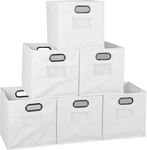 Niche Cubo - Juego de 6 contenedores plegables de tela con soporte para etiquetas, color blanco