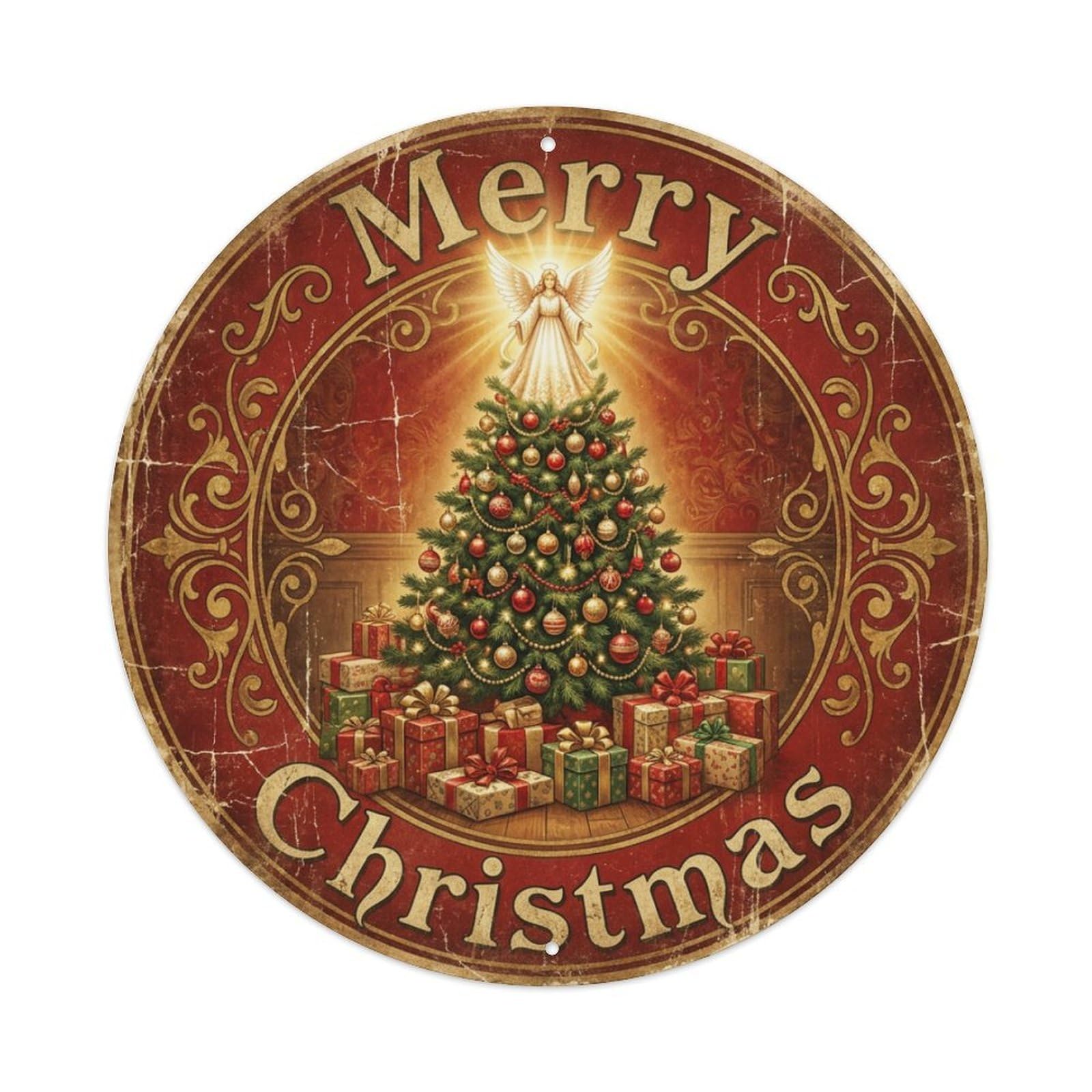Merry Christmas Tree Topper Angel Metal Tin Sign
