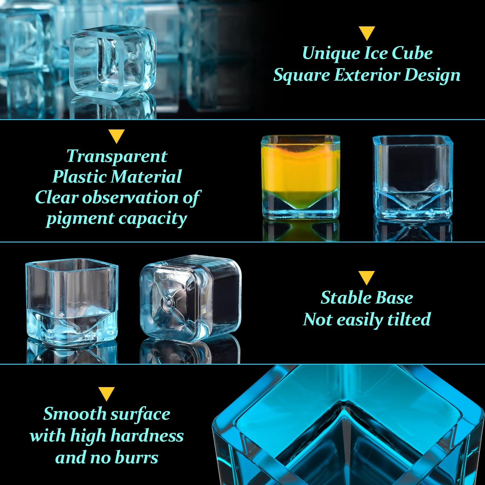 ATOMUS 200pcs Blue Tattoo Ink Cups Square Clear Pigment Cup Ice Cube Shape Plastic Ink Container Tattoo Accessories Permanent Makeup Pigment Clear Holder - Image 3