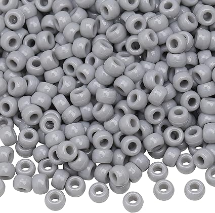 1000Pcs Pony Beads Bracelet 9mm Gray Plastic Barrel Pony Beads for Necklace,Hair Beads for Braids,Key Chain,Jewelry Making (Gray)