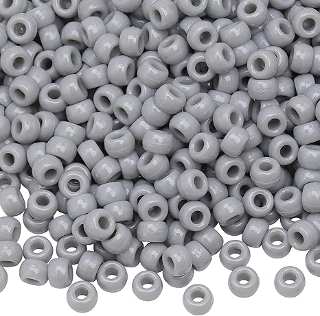 1000Pcs Pony Beads Bracelet 9mm Gray Plastic Barrel Pony Beads for Necklace,Hair Beads for Braids,Key Chain,Jewelry Making (Gray)
