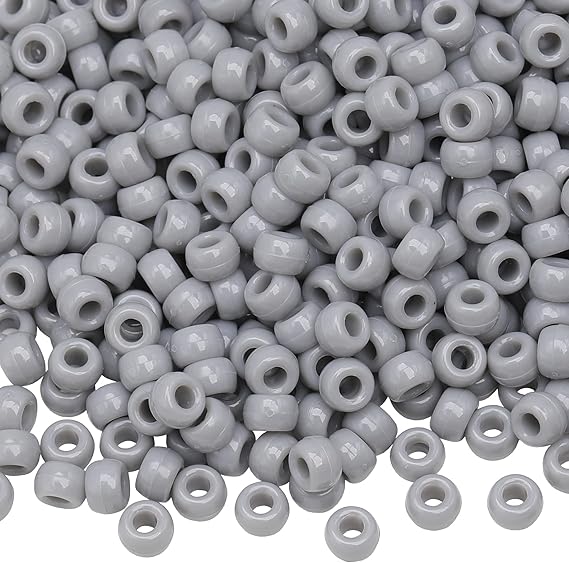 1000Pcs Pony Beads Bracelet 9mm Gray Plastic Barrel Pony Beads for Necklace,Hair Beads for Braids,Key Chain,Jewelry Making (Gray)