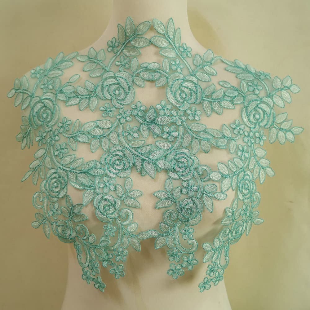 Embroidered Car Bone Lace Paste Flower Wedding Dress Evening Dress Children's Headdress Cuffs DIY Accessories Lace Fabric Accessories (Light Green)