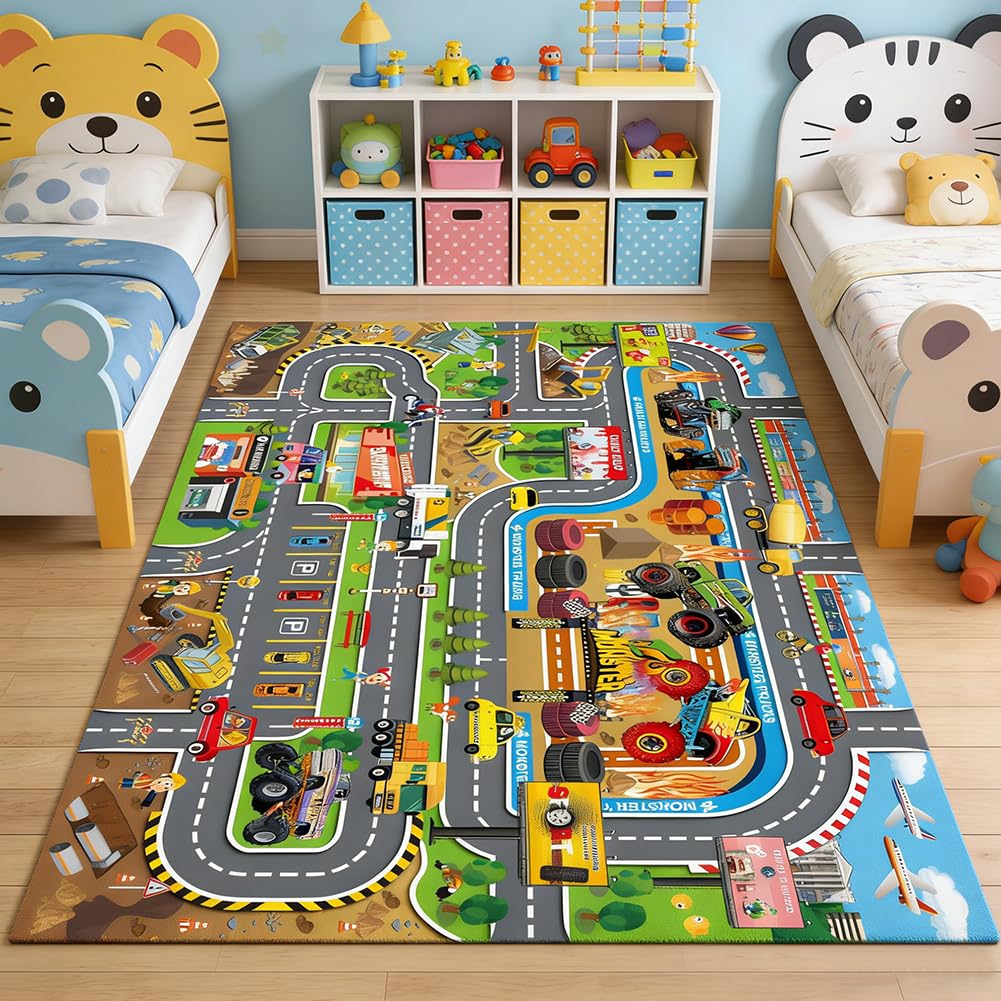 Tapis de Jeu pour Voiture, Antidérapant Tapis de Route Tapiss de Rue Tapiss de Jeu 3D pour Enfants Tapisvoiture Plan de Ville Antidérapants pour Chambre à Coucher et Salle (80 x 50 cm)