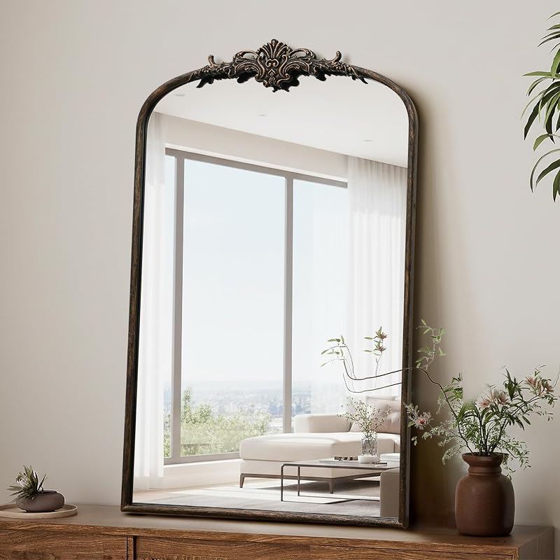 Espelho de Parede em Arco Besdomus, Estilo Barroco, Preto e Dourado, 60,96 cm x 91,44 cm